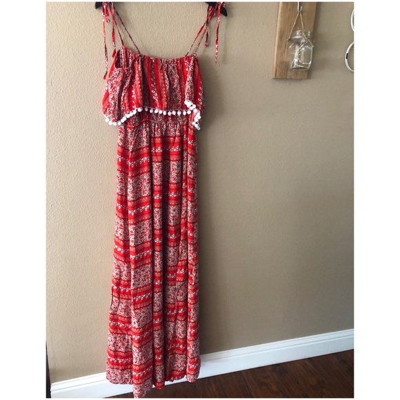 Rust pom pom flounce boho maxi dress - Picture 2 of 3